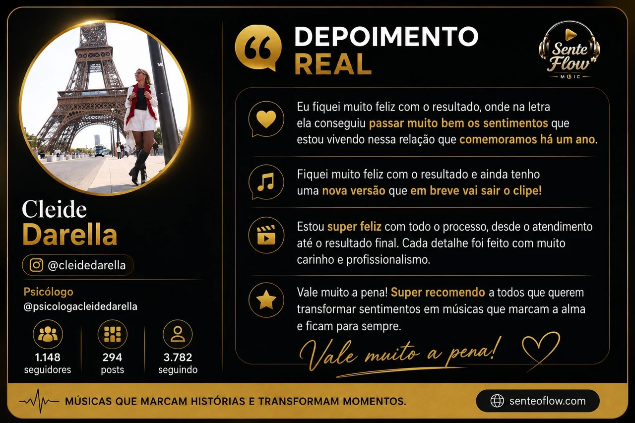 Depoimento real de Cleide Darella sobre música personalizada Sente o Flow